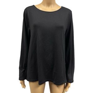 Mario Serrani Italy Black Long Sleeve Soft Knit Top Rounded Neckline Medium